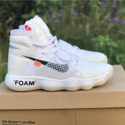 Off White X Nike Hyperdunk 2017 Flyknit The Ten replica sneakers showcasing a stylish design with a combination of white and cream hues, featuring signature Off White branding details and premium craftsmanship ideal for sneaker enthusiasts.