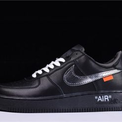 Off White x MoMA x Nike Air Force 1 Low 07 Black replica sneakers showcasing a sleek black design with signature Off White detailing, perfect for sneaker enthusiasts seeking high-quality replicas.