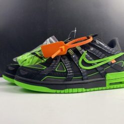 Off White x Nike Air Rubber Dunk Green Strike replica sneakers featuring a vibrant green strike colorway with signature Off White design elements and premium craftsmanship.