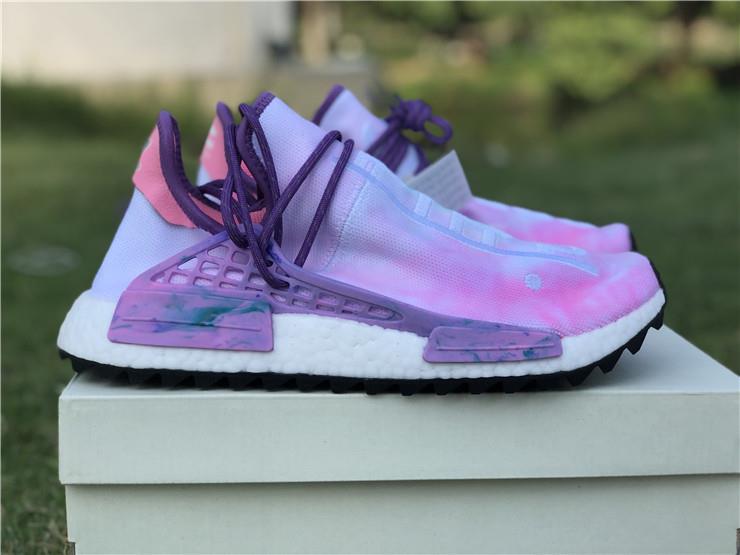 Pharrell X Adidas NMD Human Race Pink Purple replica sneakers featuring vibrant colors and a stylish design, perfect for sneaker enthusiasts seeking high-quality alternatives.