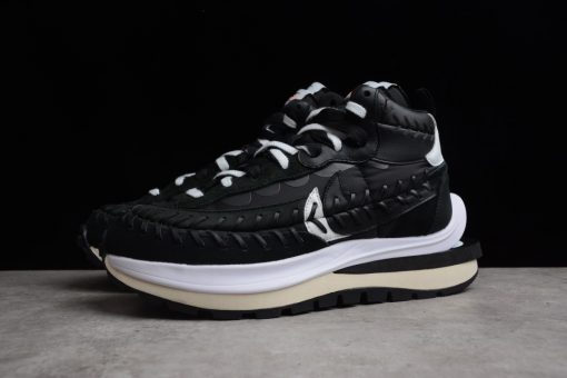 Sacai X Jean Paul Gaultier X Nike Vapor Waffle Black replica sneakers showcasing a unique design with layered textures and contrasting colorways.