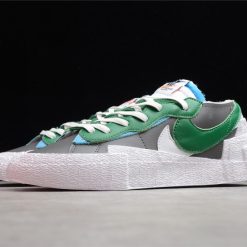 Sacai x Nike Blazer Low Classic Green replica sneakers featuring a unique colorway and layered design for a stylish look.