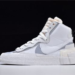 Sacai X Nike Blazer Mid White Grey replica sneakers featuring a stylish dual-layered design, premium materials, and a distinctive colorway, perfect for sneaker enthusiasts and collectors.