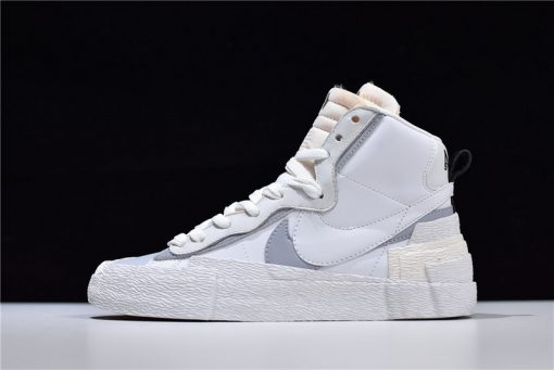Sacai x Nike Blazer Mid White Grey replica sneakers featuring a stylish blend of white and grey colors, designed with high-quality materials for a premium look and feel, perfect for sneaker enthusiasts.