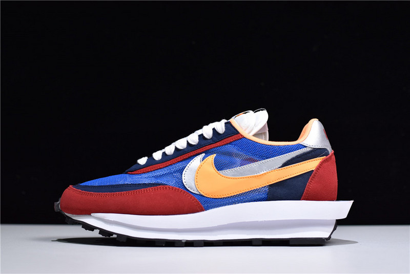 Sacai X Nike LD Waffle Blue Multi BV0073 400 high-quality replica sneakers showcasing a vibrant blue and multi-colored design with unique layered construction and premium materials for stylish streetwear appeal.