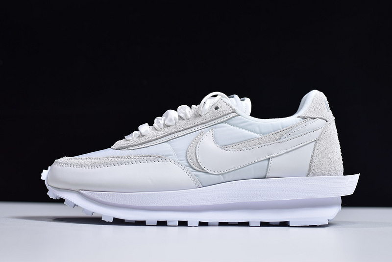 Sacai x Nike LD Waffle White Nylon BV0073 101 high-quality replica sneakers showcasing a stylish blend of textures and modern design elements, perfect for sneaker enthusiasts.