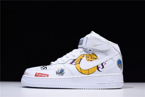 Supreme x NBA x Nike Air Force 1 Mid 07 White replica sneakers featuring a sleek design, premium white leather upper, and the iconic branding elements, perfect for sneaker enthusiasts looking for high-quality replicas.