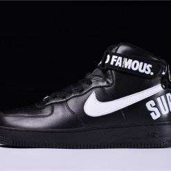 Supreme X Nike Air Force 1 High SP Black replica sneakers showcasing a sleek black design with distinctive Supreme branding and premium detailing, perfect for sneaker enthusiasts seeking high-quality replicas.