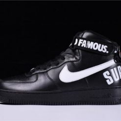 Supreme X Nike Air Force 1 High SP Black replica sneakers featuring a sleek black design with signature branding, perfect for sneaker enthusiasts seeking high-quality replicas.