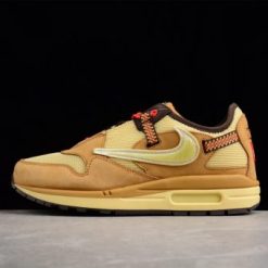 Travis Scott X Nike Air Max 1 Wheat replica sneakers showcasing a stylish design with a wheat-colored upper, signature branding, and premium materials, perfect for sneaker enthusiasts looking for high-quality shoes.