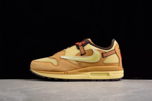Travis Scott X Nike Air Max 1 Wheat replica sneakers showcasing a stylish design with a wheat-colored upper, signature branding, and premium materials, perfect for sneaker enthusiasts looking for high-quality shoes.