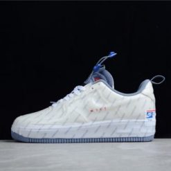 Close-up of USPS X Nike Air Force 1 Experimental Postal Ghost replica sneakers showcasing their unique design and high-quality materials. These stylish shoes feature the iconic Nike silhouette with USPS-inspired detailing, perfect for sneaker enthusiasts and collectors.