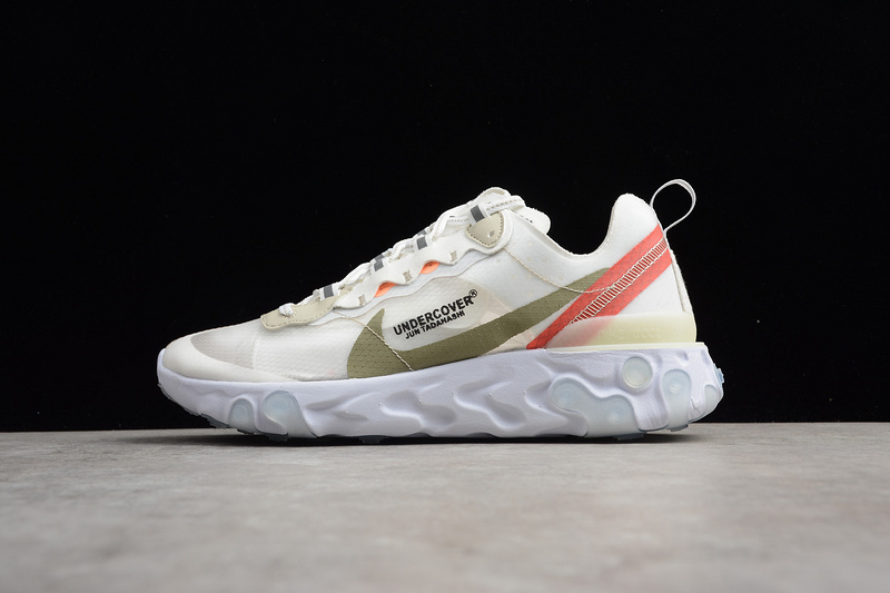 Undercover X Nike React Element 87 AQ1813 339 replica sneakers showcasing a sleek, futuristic design with translucent upper and signature Nike React cushioning, perfect for fashion-forward shoe enthusiasts.