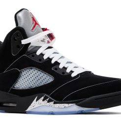 Jordan 5 Retro OG 'Black Metallic Reimagined' replica sneakers featuring a sleek black upper with metallic accents, high-quality detailing, and a classic design perfect for sneaker enthusiasts.