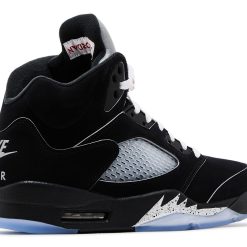 High-quality replica sneakers featuring the Jordan 5 Retro OG 'Black Metallic Reimagined' design, showcasing a sleek black upper with metallic accents and classic silhouette, perfect for sneaker enthusiasts.