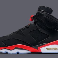 High-quality replica sneakers featuring the Air Jordan 6 “Reverse Infrared” design, showcasing a sleek black upper with vibrant infrared accents and a stylish silhouette perfect for sneaker enthusiasts.