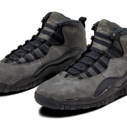 High-quality replica sneakers featuring the Air Jordan 10 Shadow design, showcasing a sleek and stylish black and grey colorway with iconic details.