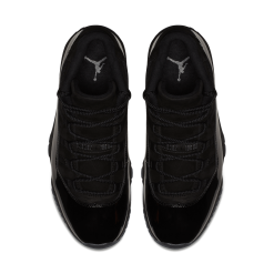 High-quality replica sneakers featuring the Air Jordan 11 Cap And Gown design, showcasing a sleek black upper, glossy patent leather, and a classic silhouette perfect for stylish occasions.