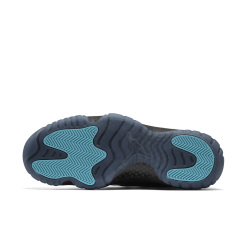 High-quality replica sneakers featuring the Air Jordan 11 Retro Gamma, showcasing a sleek black and gamma blue colorway with the iconic silhouette and patent leather detailing.