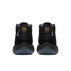 Air Jordan 11 Retro Gamma replica sneakers featuring a sleek black upper, vibrant gamma blue accents, and a signature patent leather finish, perfect for sneaker enthusiasts seeking high-quality replicas.