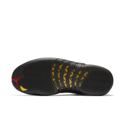 Air Jordan 12 Retro Taxi replica sneakers featuring a classic black and white colorway with subtle gold accents, showcasing their iconic design and premium craftsmanship.