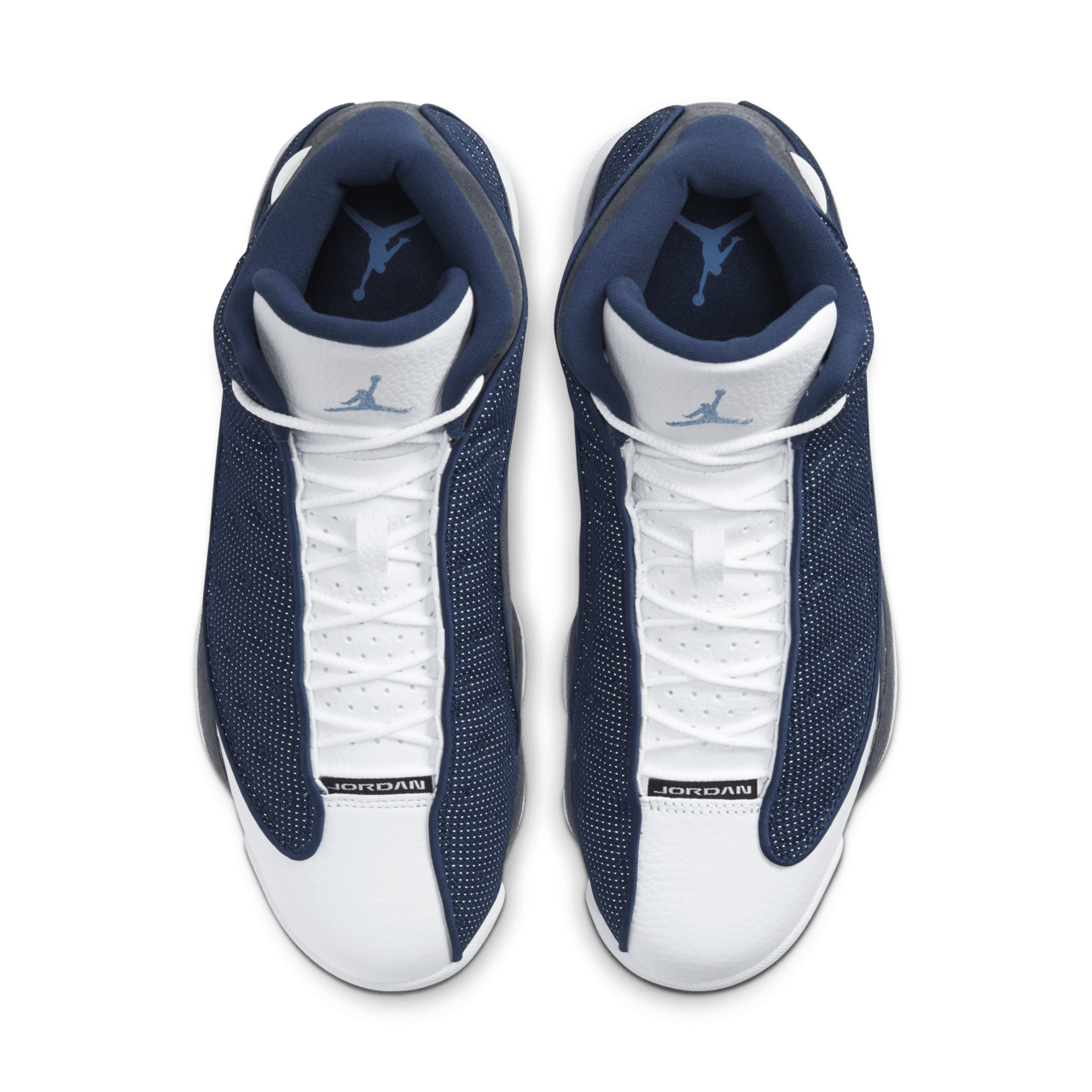 Air Jordan 13 Retro Flint Grey replica sneakers featuring a sleek grey and blue colorway with signature detailing, perfect for sneaker enthusiasts seeking high-quality replicas.
