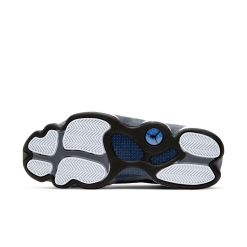 Air Jordan 13 Retro Flint Grey replica sneakers featuring a sleek design with a combination of grey and blue colorways, showcasing high-quality craftsmanship and attention to detail for sneaker enthusiasts.