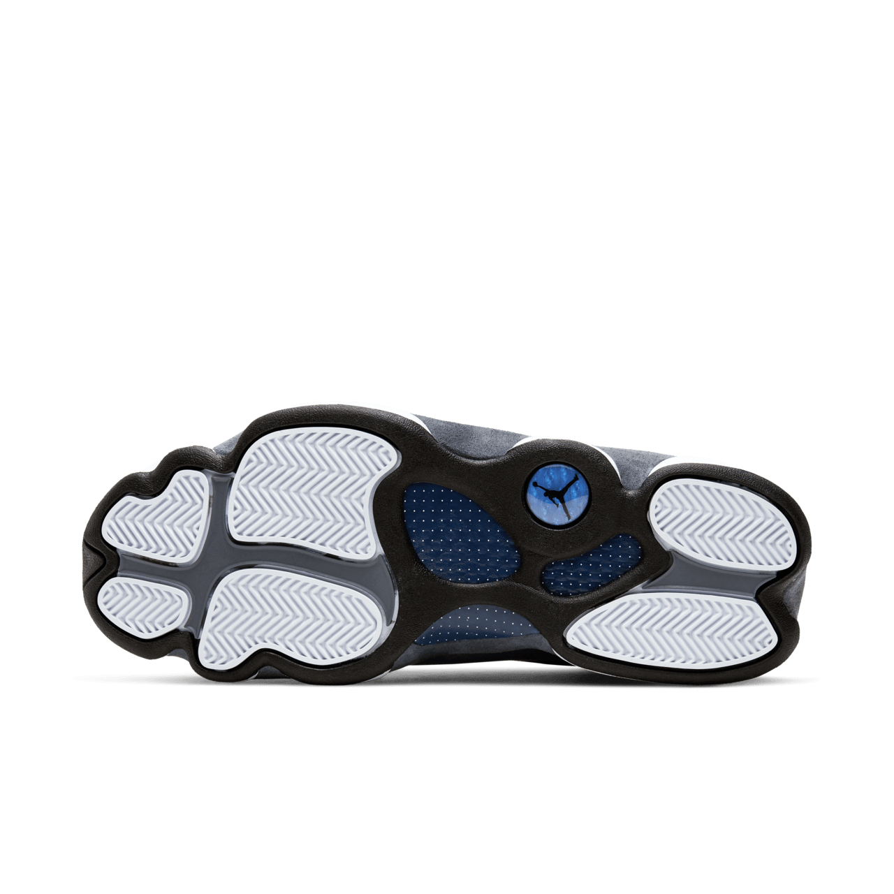 Air Jordan 13 Retro Flint Grey replica sneakers featuring a sleek design with a combination of grey and blue colorways, showcasing high-quality craftsmanship and attention to detail for sneaker enthusiasts.