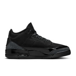 High-quality replica sneakers featuring the Air Jordan 3 Black Cat design, showcasing a sleek black silhouette with premium materials and attention to detail.