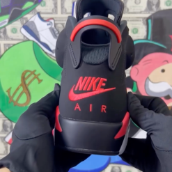 Air Jordan 6 Reverse Infrared replica sneakers featuring a sleek black upper with vibrant infrared accents, perfect for sneaker enthusiasts seeking high-quality replicas.