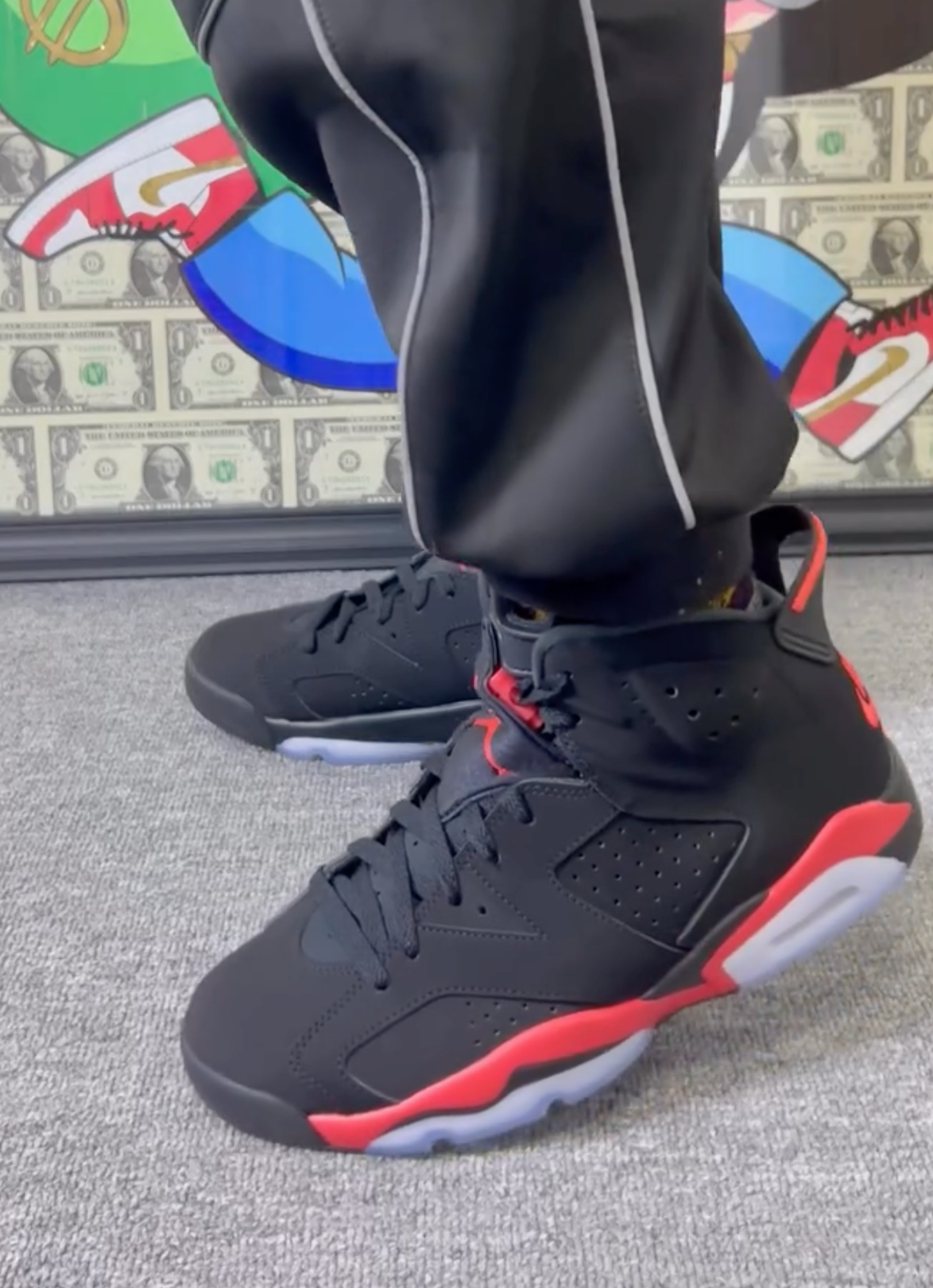 Air Jordan 6 Reverse Infrared high-quality replica sneakers featuring a striking black and infrared colorway, showcasing premium materials and attention to detail for sneaker enthusiasts.