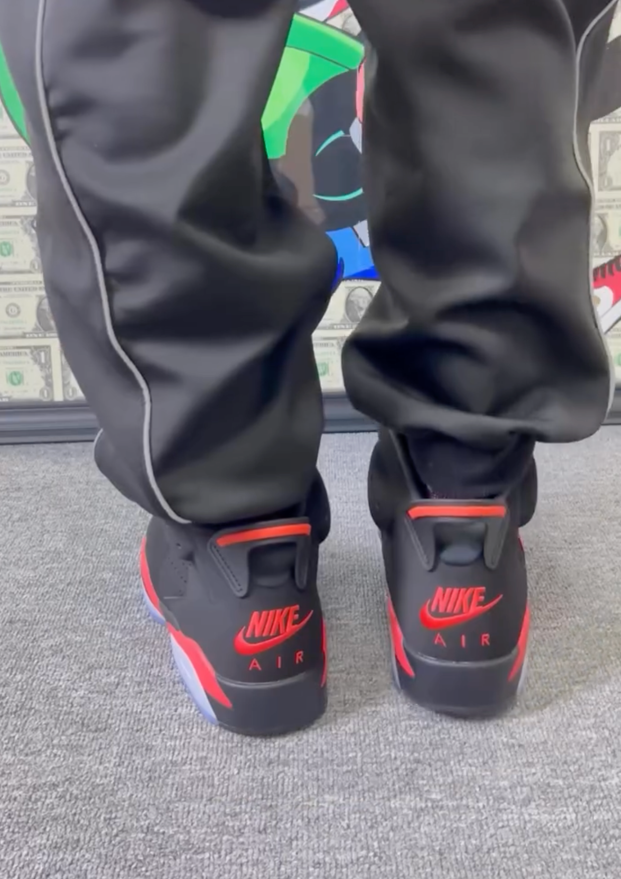 Air Jordan 6 Reverse Infrared replica sneakers showcasing a stylish black and red colorway with premium detailing, perfect for sneaker enthusiasts looking for high-quality replicas.